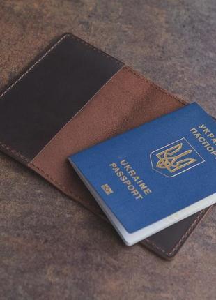 Шкіряна обкладинка для паспорта книжечкою, для закордонного паспорту шоколад