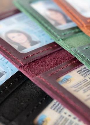 Кожаная обложка на id паспорт, права нового образца зеленая5 фото