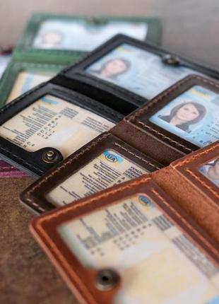 Зеленая  кожаная обложка чехол на права, техпаспорт id паспорт нового образца5 фото