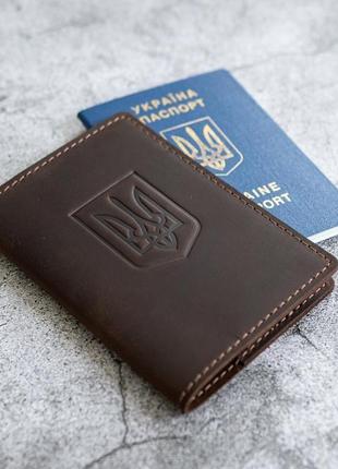 Обкладинка зі шкіри на паспорт україни та закордоний паспорт шоколад3 фото
