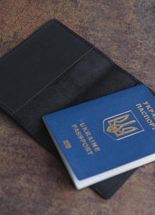 Обкладинка зі шкіри на паспорт україни та закордоний паспорт чорна2 фото