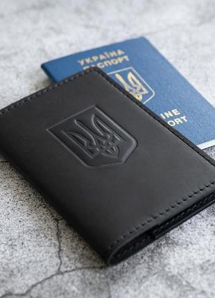 Обложка из кожи  на украинский и загранпаспорт черная3 фото
