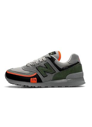 Мужские кроссовки new balance 574 gray green orange серые повседневные кроссовки нью баланс