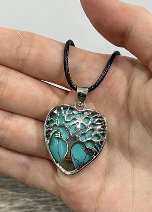 Натуральный камень бирюза в оправе "древо жизни в сердце" на цепочке -оригинальный подарок девушке в коробочке8 фото