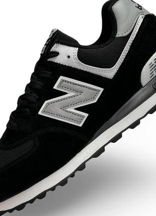 Мужские кроссовки new balance 574 black white reflective черные повседневные кроссовки нью баланс3 фото