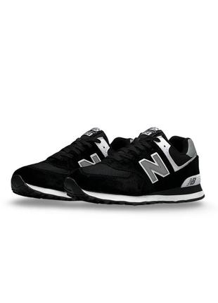 Мужские кроссовки new balance 574 black white reflective черные повседневные кроссовки нью баланс4 фото