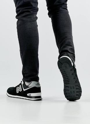 Мужские кроссовки new balance 574 black white reflective черные повседневные кроссовки нью баланс9 фото