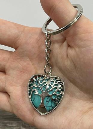 Натуральный камень бирюза в оправе "древо жизни в сердце" на шнурке - оригинальный подарок девушке в коробочке9 фото