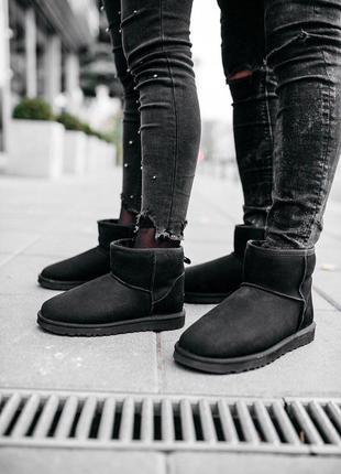 Угги замша ugg classic mini “black”, фемили лук, зимние сапоги❄1 фото