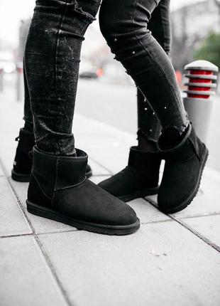 Угги замша ugg classic mini “black”, фемили лук, зимние сапоги❄3 фото