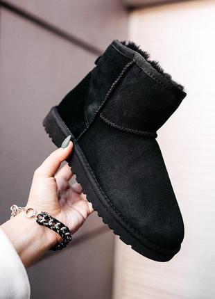 Угги замша ugg classic mini “black”, фемили лук, зимние сапоги❄5 фото