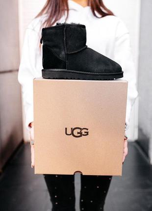 Уггі замша ugg classic mini "black", чоботи зимові