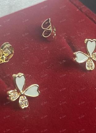 Жіночі сережки-гвоздики пусети з емаллю позолотою 18к xuping з камінням метелики