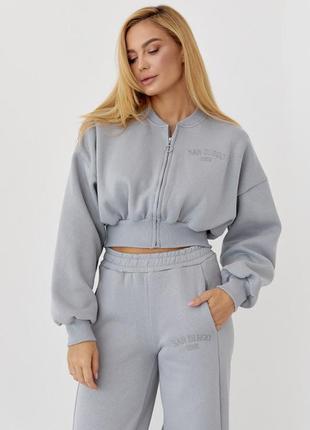 Укорочений жіночий світшот на блискавці, колір: сірий s - 42см; m - 43см; l - 44см, s - 74см; m - 75см; l - 76см, s - 49см; m - 50см; l - 51см, трик…