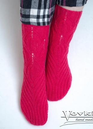 Яркие розовые вязаные женские носки, теплые носки для девушки8 фото