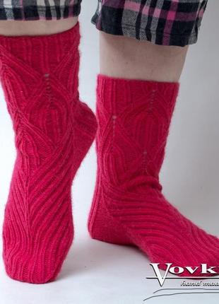 Яркие розовые вязаные женские носки, теплые носки для девушки4 фото