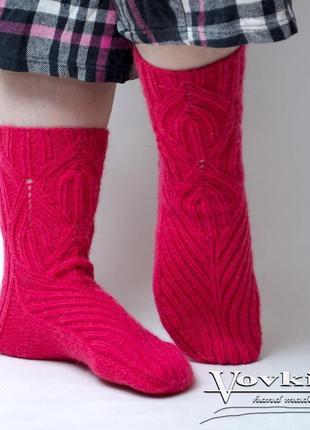 Яркие розовые вязаные женские носки, теплые носки для девушки5 фото