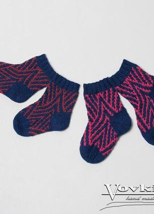 Теплые шерстяные детские носочки сине-бордового цвета5 фото
