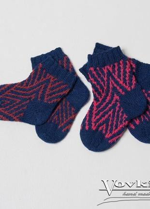 Теплые шерстяные детские носочки сине-бордового цвета6 фото