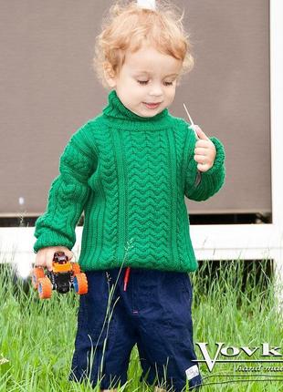 Детский свитер из мериноса зелёного цвета3 фото