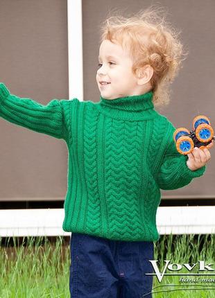 Детский свитер из мериноса зелёного цвета4 фото