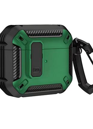 Противоударный защитный чехол для airpods pro 2 с карабином и защёлкой open (green)