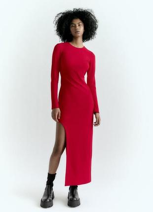 Асимметричное длинное красное платье zara