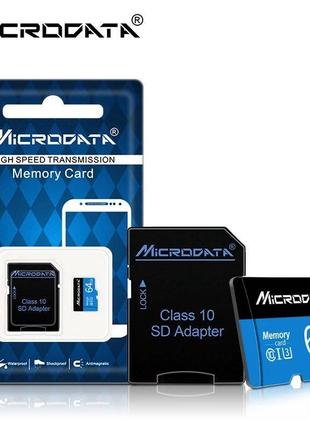 Картка пам'яті 64 гб microdata 64 gb microsd з кардридером class 10 u3 + sd-adapter high speed