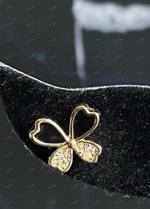 Женские серьги-пусеты гвозики с черной эмалью позолотой 18к xuping с камнями бабочки2 фото