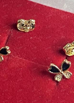 Жіночі сережки-пусети гвоздики з чорною емаллю позолотою 18к xuping з камінням метелики