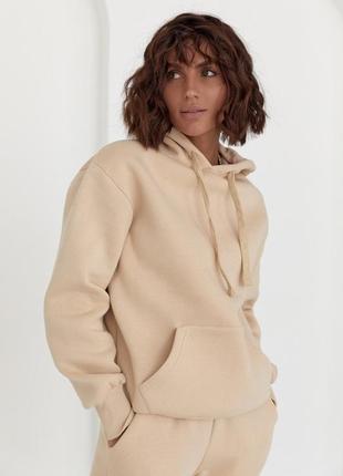 Жіноче тепле худі з кишенею спереду, колір: бежевий