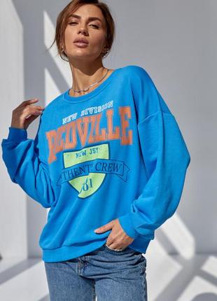 Женский трикотажный свитшот с ярким принтом, цвет: джинс