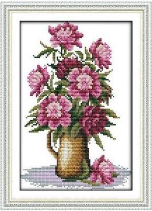 Набор для вышивания по нанесённой на канву схеме "pink flower ". aida 14ct printed 19*29 см1 фото