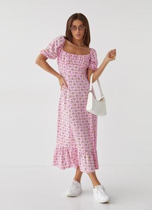 Літня сукня hot fashion з квітковим принтом та розрізом, рожева, 100% бавовна
