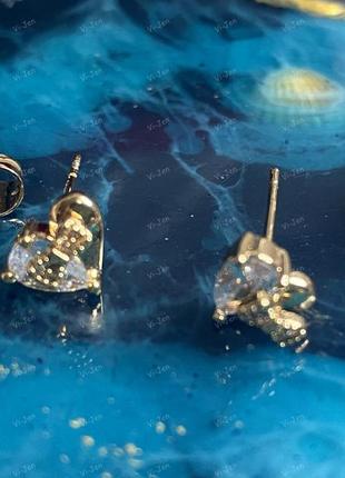 Женские серьги-гвоздики пусеты сердечки xuping позолота 18к позолоченные с камнями в подарочном футляре4 фото