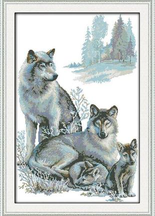 Набір для вишивання за нанесеною на канву схемою  "a wolf family".aida 14ct printed, 45*64 см