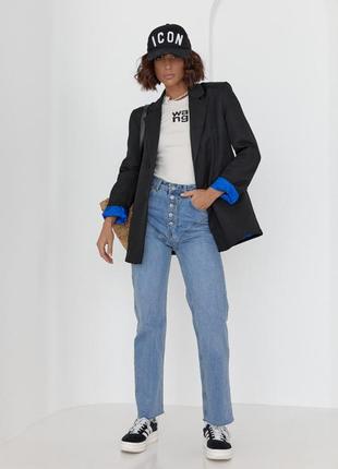 Женский пиджак с цветной подкладкой, цвет: черный3 фото