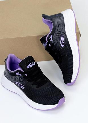 Кроссовки женские текстильные для спорта спортзала спортивные и на каждый день черные фиолетовые