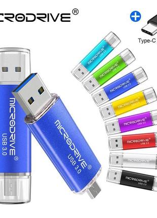 Флеш накопитель  64 gb 3в1  otg  micro usb + переходник в подарок type-c 3.0 microdrive