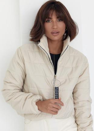 Демисезонная куртка женская на молнии, молочный цвет, из плащевки 100% полиэстер3 фото