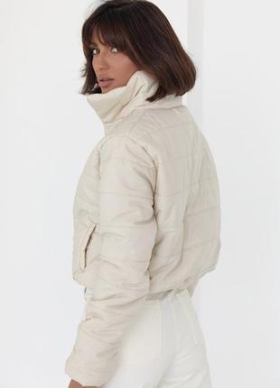 Демисезонная куртка женская на молнии, молочный цвет, из плащевки 100% полиэстер2 фото