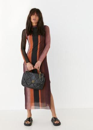 Стильна сукня з абстрактним візерунком та круглою горловиною, коричнева, 100% поліестер5 фото