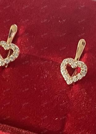 Жіночі сережки серця xuping з позолотою 18к та камінням. англійська застібка4 фото