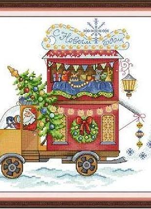 Набор для вышивания по нанесённой на канву схеме "christmas present".aida 14ct printed , 37*32 см