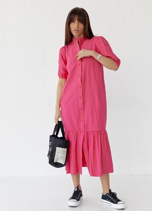 Довге плаття на ґудзиках з воланом низом, колір: фуксія5 фото