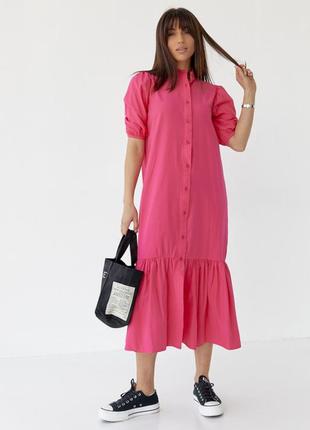 Довге плаття на ґудзиках з воланом низом, колір: фуксія1 фото