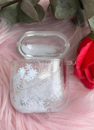 Чехол на наушники airpods 1,2 аирподс 2 переливашка со снежинками