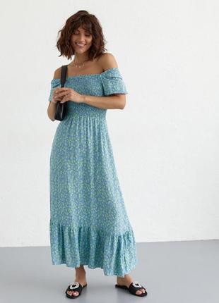 Женское длинное платье с эластичным поясом, цвет: джинс6 фото