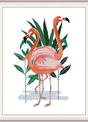 Набор для вышивания по нанесённой на канву схеме "flamingo five ". aida 14ct printed 47*59 см