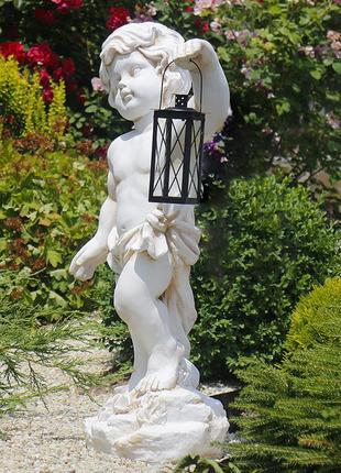Садова фігура хлопчик із ліхтарем + led 81х39х25 см   ссп12208-1 крем1 фото